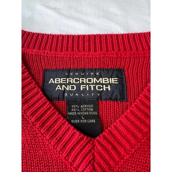 VINTAGE Abercrombie & Fitch Sweater Mens Large Heavyweight Knit Preppy Red Y2K - Picture 3 of 6